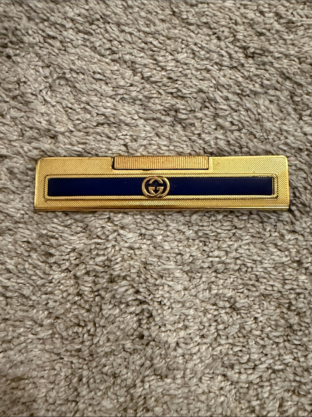 Gucci Gold and Navy Enamel Double-G Pocket Comb